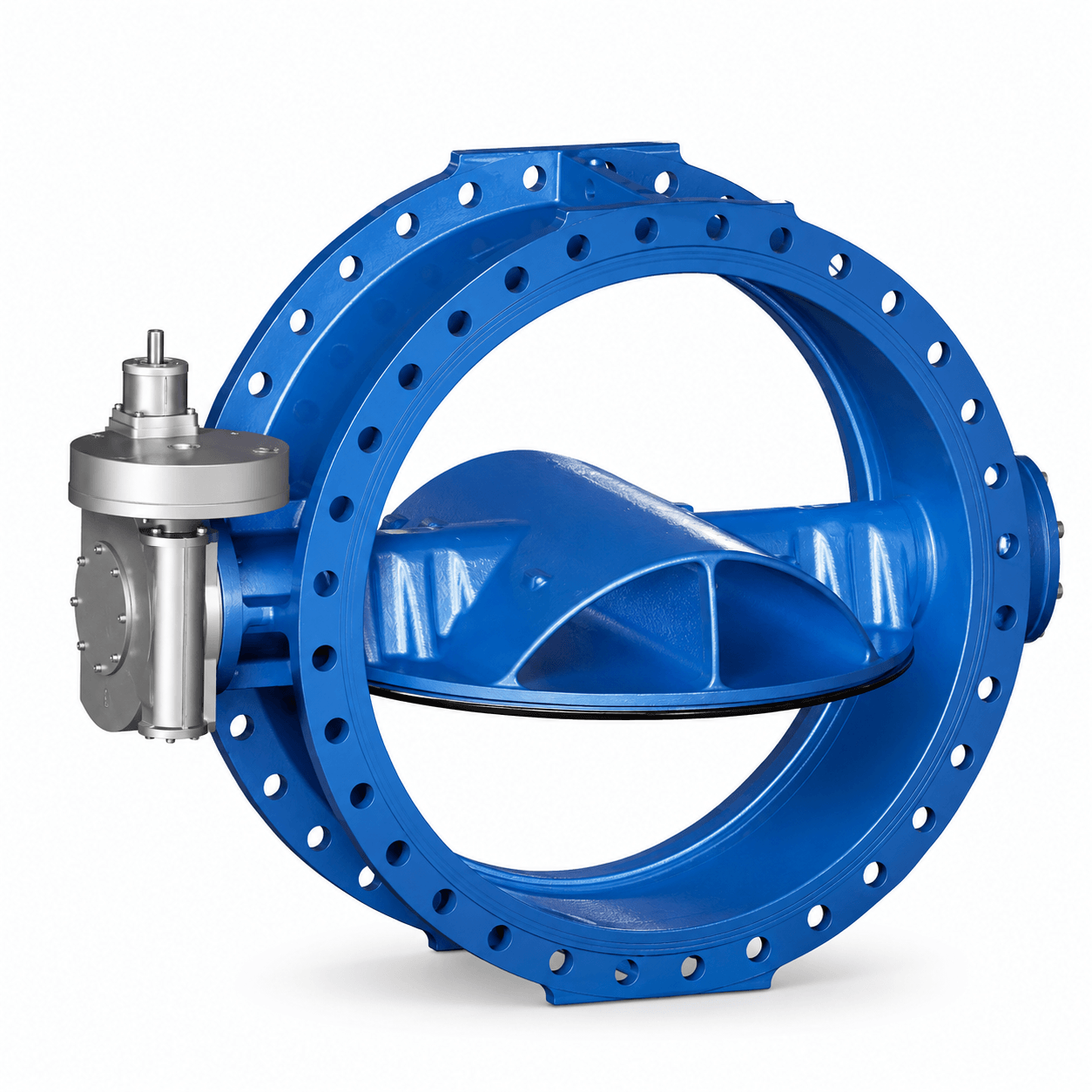 Large blue flanged butterfly valve